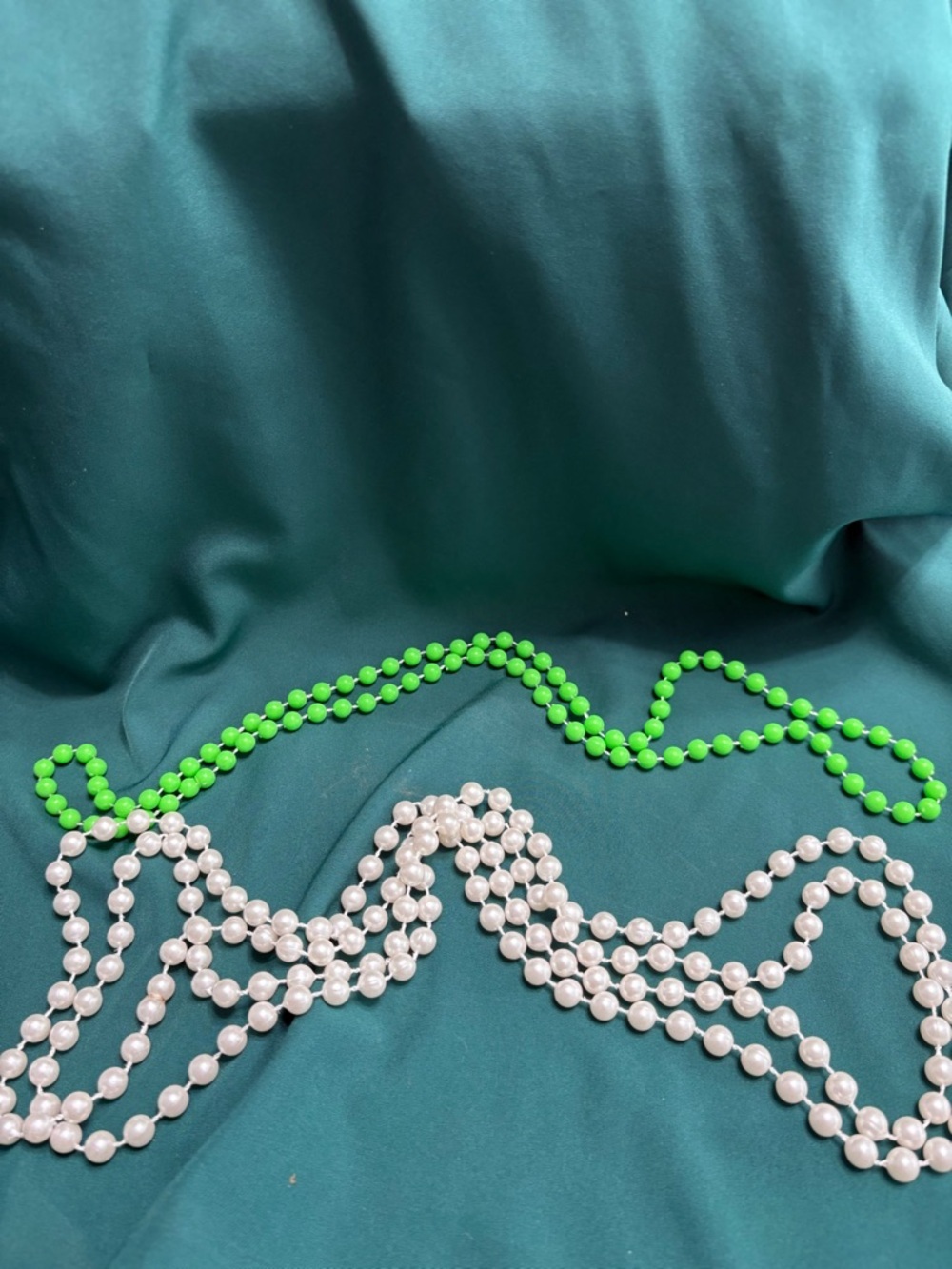 Bundle of 3 Layered White and Neon Green Bead Necklaces - Picture 2 of 2